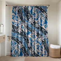 Ninamu Tahiti Tiare Monstera Bathroom Set Polynesian Pattern Curve Style LT01 Shower Curtain Only Blue - Polynesian Pride