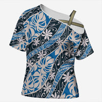 Ninamu Tahiti Tiare Monstera Cross Shoulder Shirt Polynesian Pattern Curve Style - Polynesian Pride