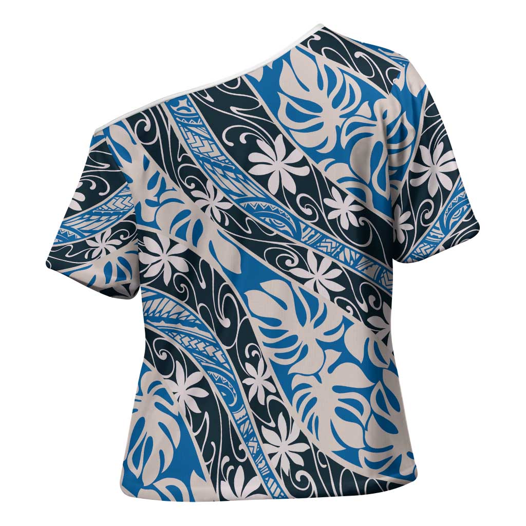Ninamu Tahiti Tiare Monstera Cross Shoulder Shirt Polynesian Pattern Curve Style - Polynesian Pride