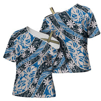 Ninamu Tahiti Tiare Monstera Cross Shoulder Shirt Polynesian Pattern Curve Style - Polynesian Pride