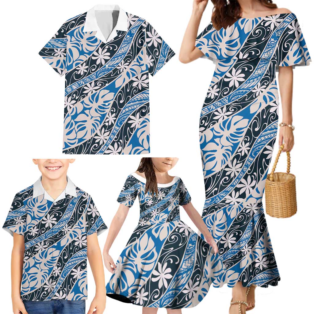 Ninamu Tahiti Tiare Monstera Family Matching Mermaid Dress and Hawaiian Shirt Polynesian Pattern Curve Style LT01 - Polynesian Pride