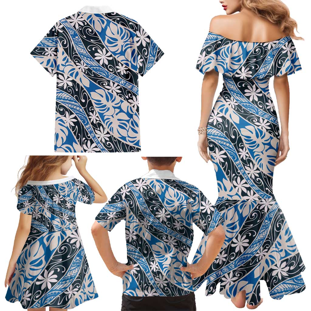 Ninamu Tahiti Tiare Monstera Family Matching Mermaid Dress and Hawaiian Shirt Polynesian Pattern Curve Style LT01 - Polynesian Pride