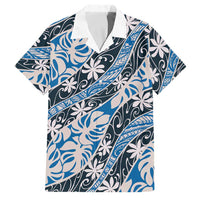 Ninamu Tahiti Tiare Monstera Family Matching Off The Shoulder Long Sleeve Dress and Hawaiian Shirt Polynesian Pattern Curve Style LT01 Dad's Shirt - Short Sleeve Blue - Polynesian Pride