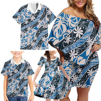 Ninamu Tahiti Tiare Monstera Family Matching Off Shoulder Short Dress and Hawaiian Shirt Polynesian Pattern Curve Style - Polynesian Pride