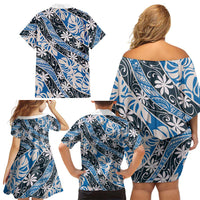 Ninamu Tahiti Tiare Monstera Family Matching Off Shoulder Short Dress and Hawaiian Shirt Polynesian Pattern Curve Style - Polynesian Pride