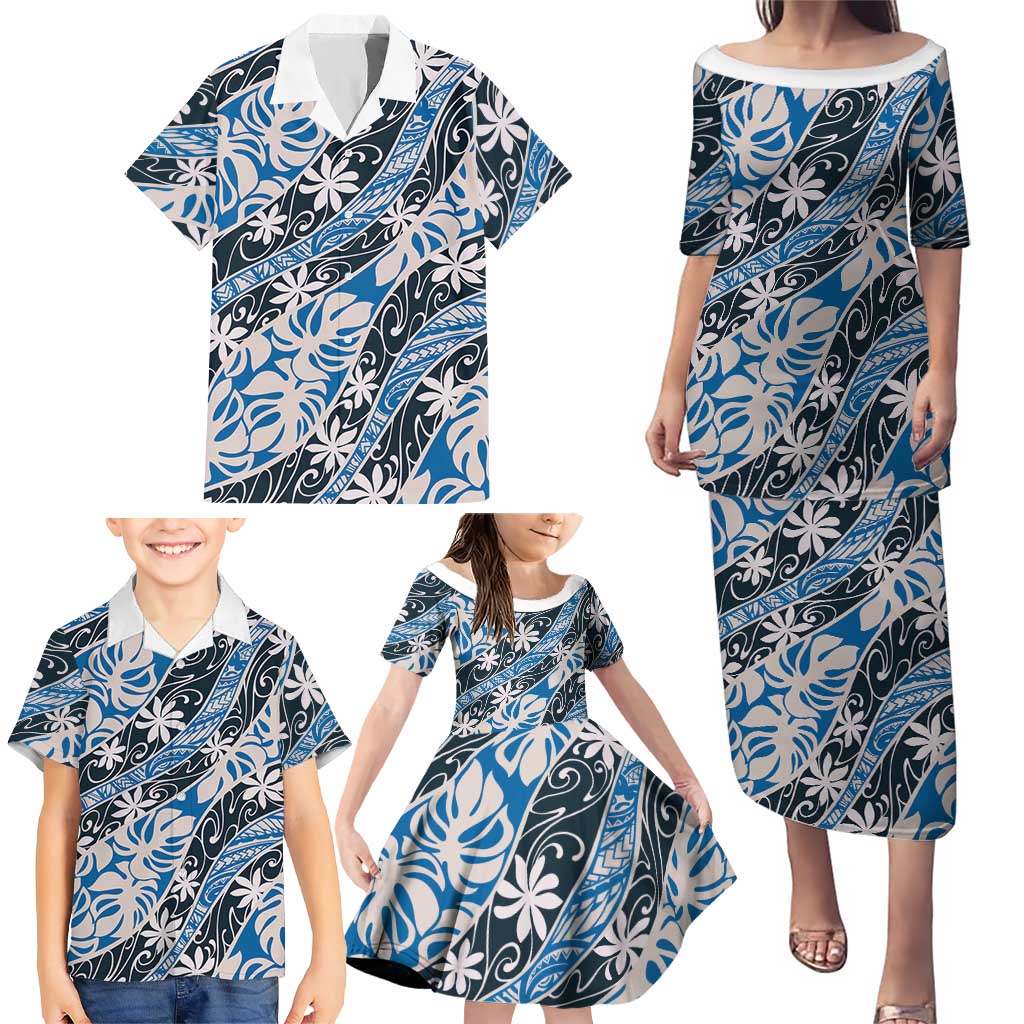 Ninamu Tahiti Tiare Monstera Family Matching Puletasi and Hawaiian Shirt Polynesian Pattern Curve Style - Polynesian Pride