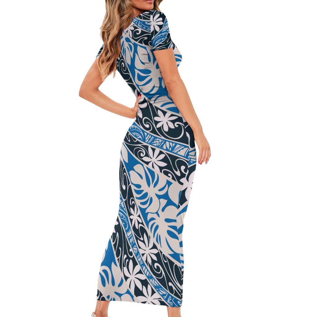 Ninamu Tahiti Tiare Monstera Family Matching Short Sleeve Bodycon Dress and Hawaiian Shirt Polynesian Pattern Curve Style LT01 - Polynesian Pride