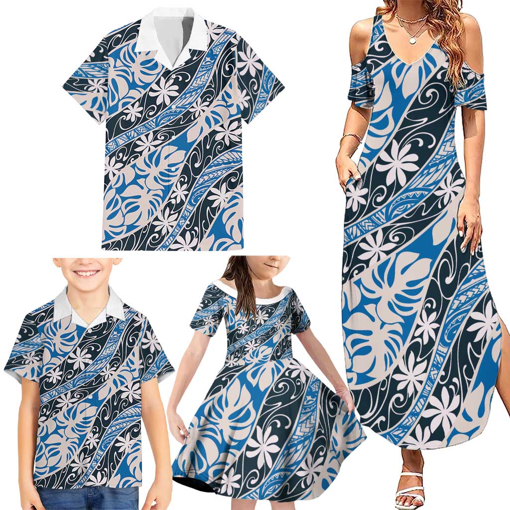 Ninamu Tahiti Tiare Monstera Family Matching Summer Maxi Dress and Hawaiian Shirt Polynesian Pattern Curve Style - Polynesian Pride