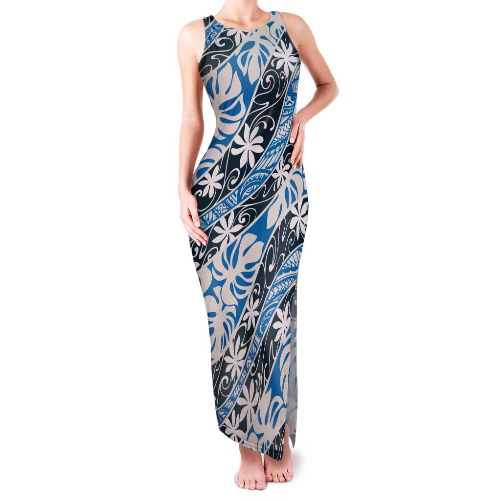 Ninamu Tahiti Tiare Monstera Family Matching Tank Maxi Dress and Hawaiian Shirt Polynesian Pattern Curve Style - Polynesian Pride