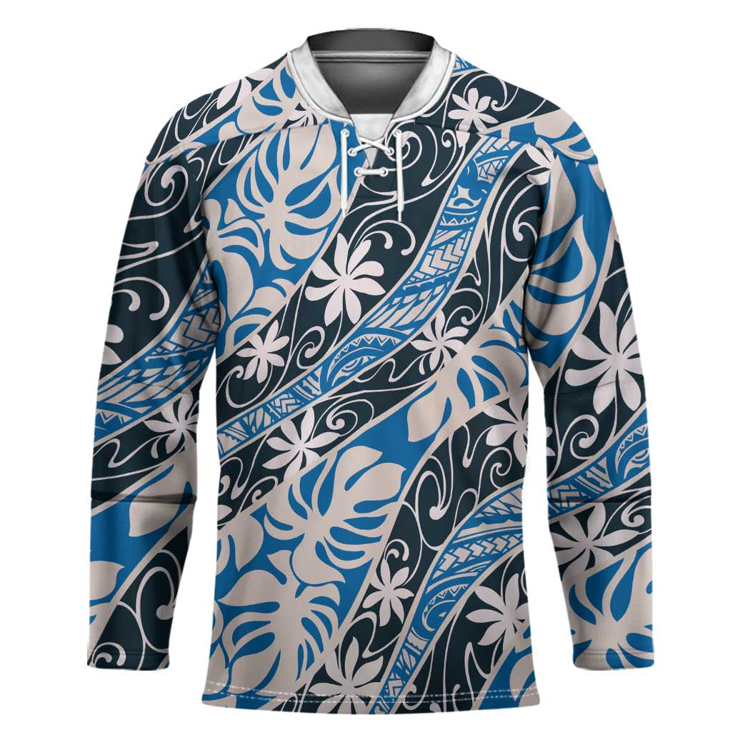 Ninamu Tahiti Tiare Monstera Hockey Jersey Polynesian Pattern Curve Style - Polynesian Pride
