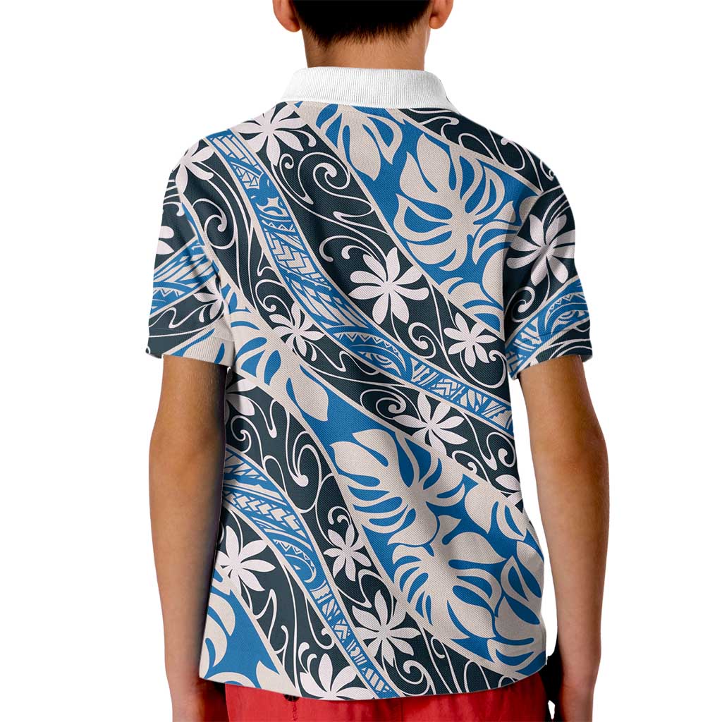 Ninamu Tahiti Tiare Monstera Kid Polo Shirt Polynesian Pattern Curve Style - Polynesian Pride