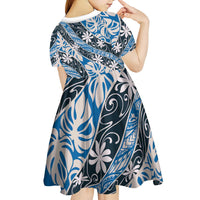 Ninamu Tahiti Tiare Monstera Kid Short Sleeve Dress Polynesian Pattern Curve Style - Polynesian Pride