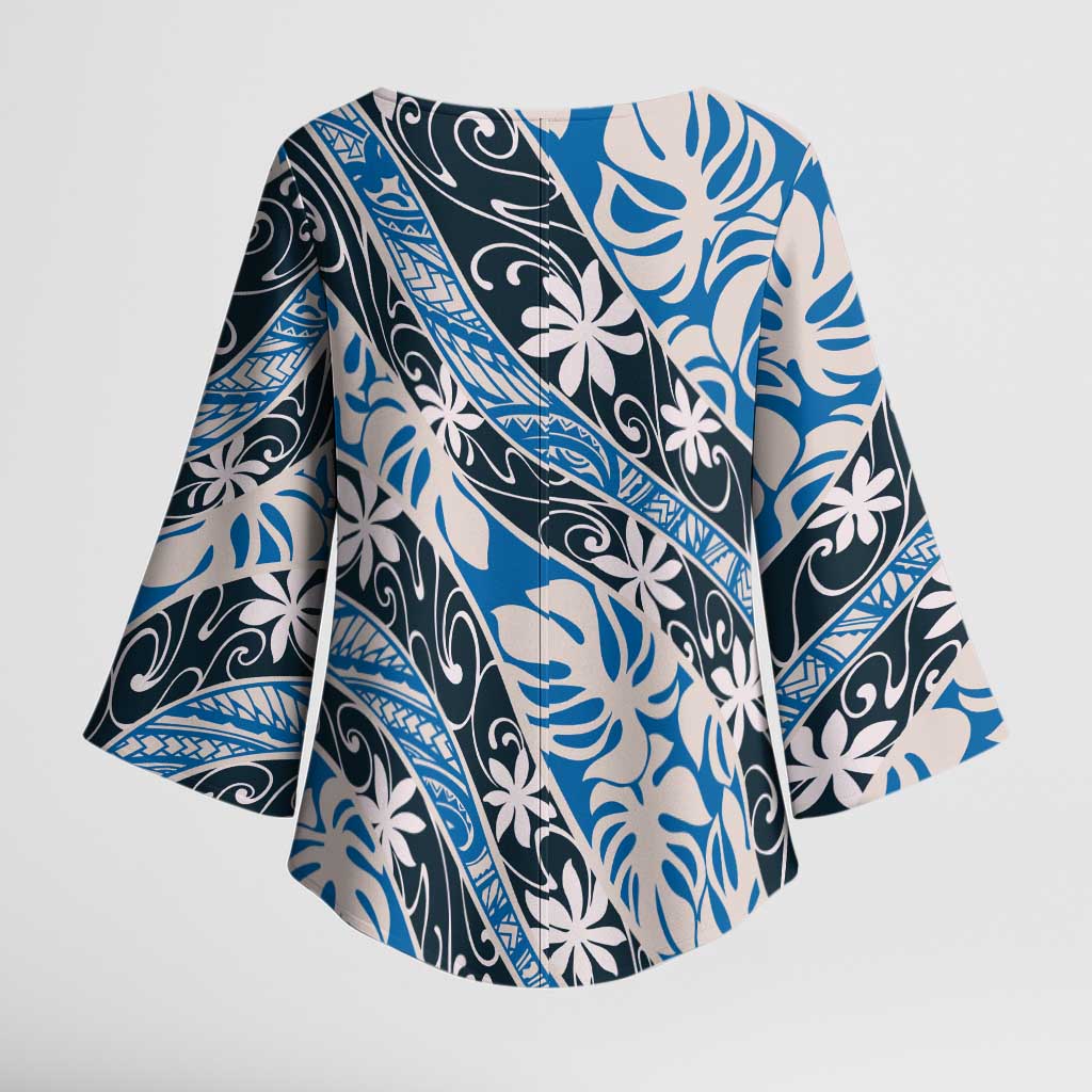 Ninamu Tahiti Tiare Monstera Kimono Sleeve Blouse Polynesian Pattern Curve Style LT01 - Polynesian Pride