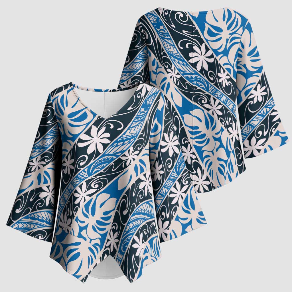 Ninamu Tahiti Tiare Monstera Kimono Sleeve Blouse Polynesian Pattern Curve Style LT01 - Polynesian Pride