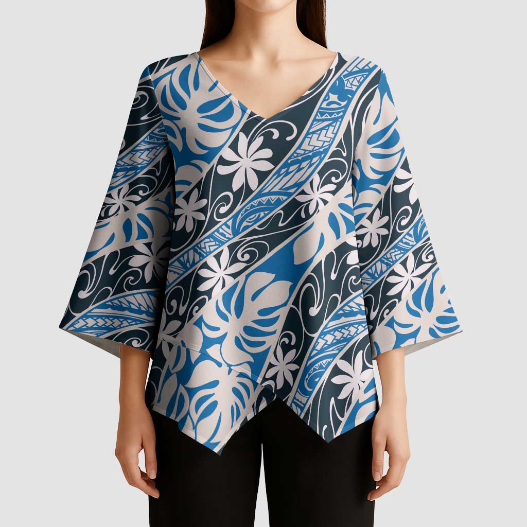 Ninamu Tahiti Tiare Monstera Kimono Sleeve Blouse Polynesian Pattern Curve Style LT01 - Polynesian Pride