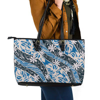 Ninamu Tahiti Tiare Monstera Leather Tote Bag Polynesian Pattern Curve Style - Polynesian Pride