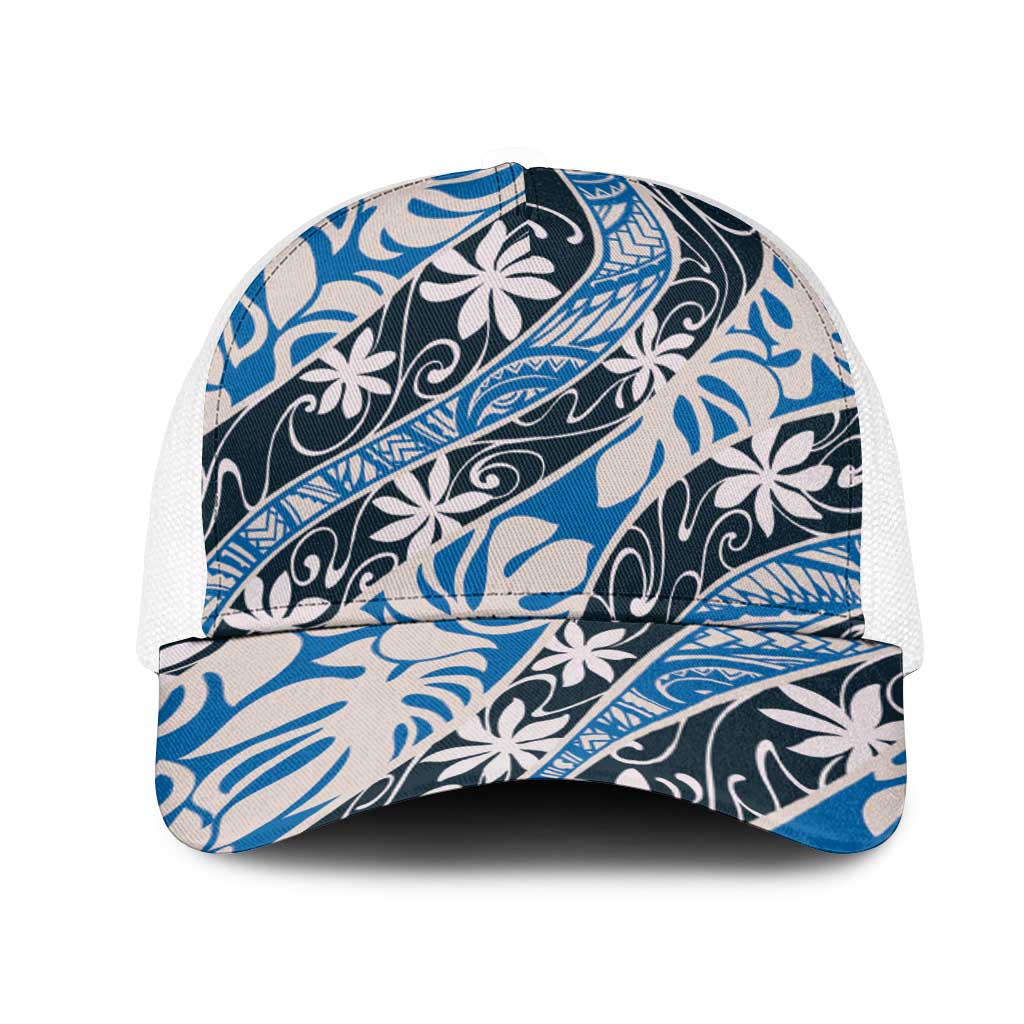 Ninamu Tahiti Tiare Monstera Mesh Trucker Cap Polynesian Pattern Curve Style - Polynesian Pride