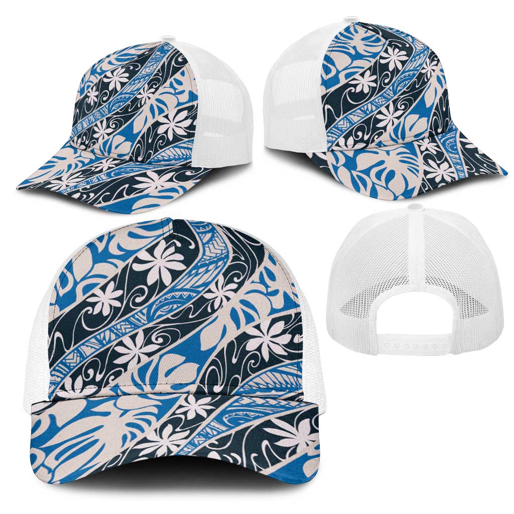 Ninamu Tahiti Tiare Monstera Mesh Trucker Cap Polynesian Pattern Curve Style - Polynesian Pride