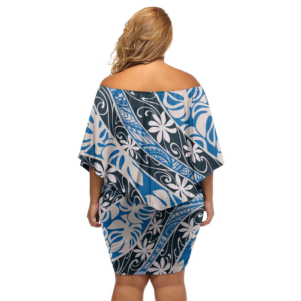 Ninamu Tahiti Tiare Monstera Off Shoulder Short Dress Polynesian Pattern Curve Style - Polynesian Pride