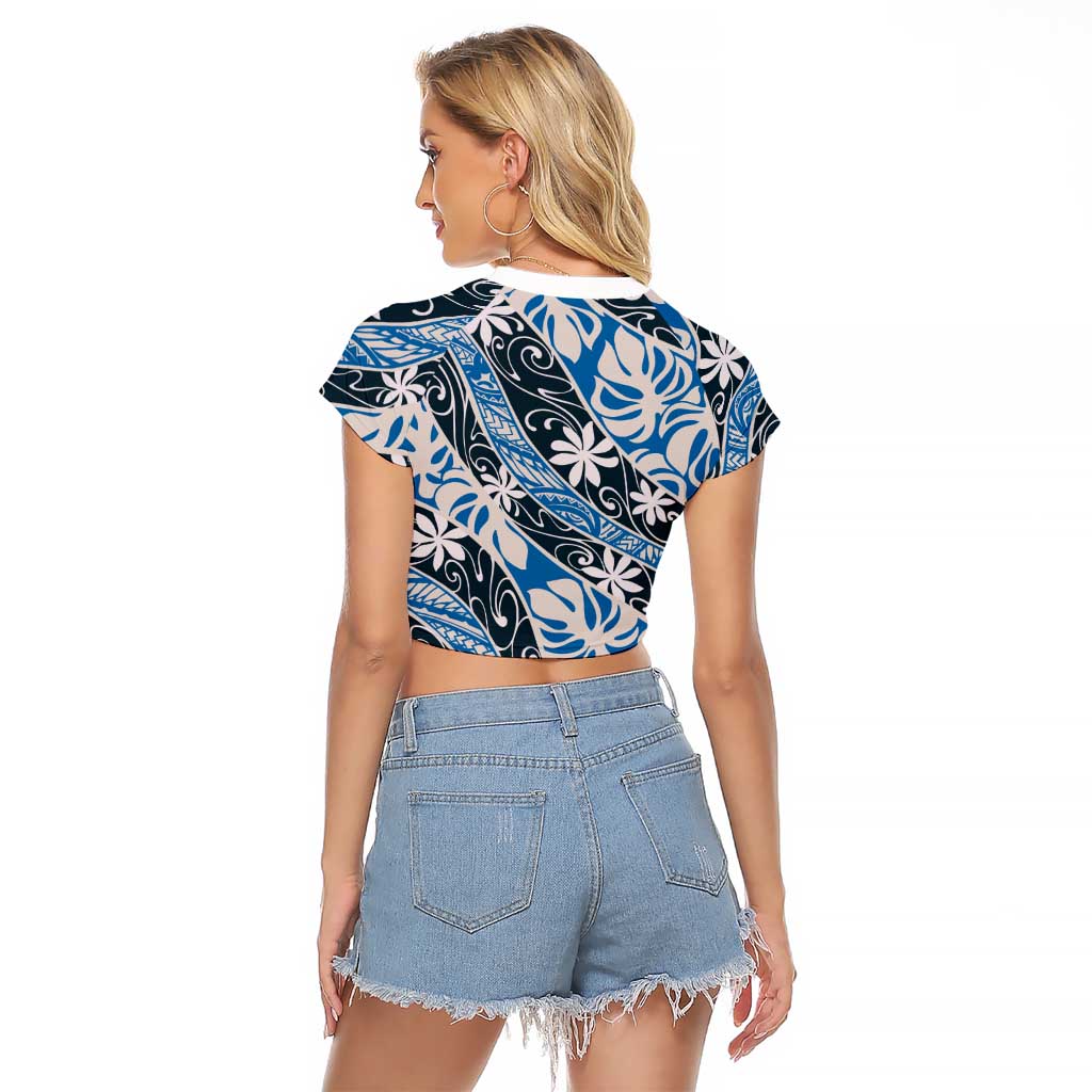 Ninamu Tahiti Tiare Monstera Raglan Cropped T Shirt Polynesian Pattern Curve Style - Polynesian Pride