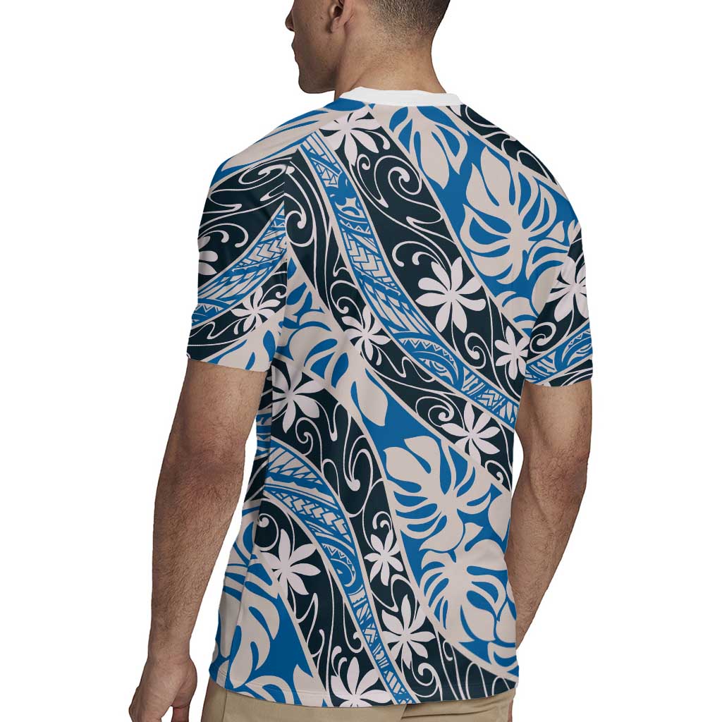 Ninamu Tahiti Tiare Monstera Rugby Jersey Polynesian Pattern Curve Style - Polynesian Pride