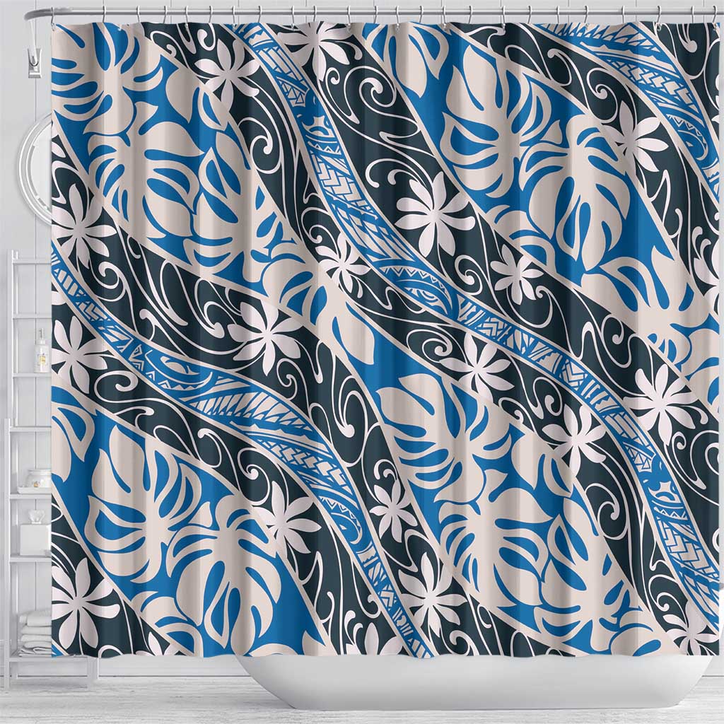 Ninamu Tahiti Tiare Monstera Shower Curtain Polynesian Pattern Curve Style - Polynesian Pride