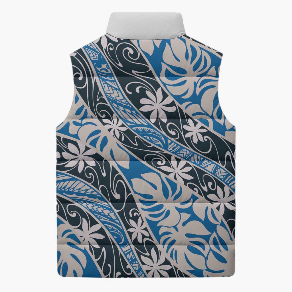Ninamu Tahiti Tiare Monstera Sleeveless Puffer Jacket Polynesian Pattern Curve Style - Polynesian Pride