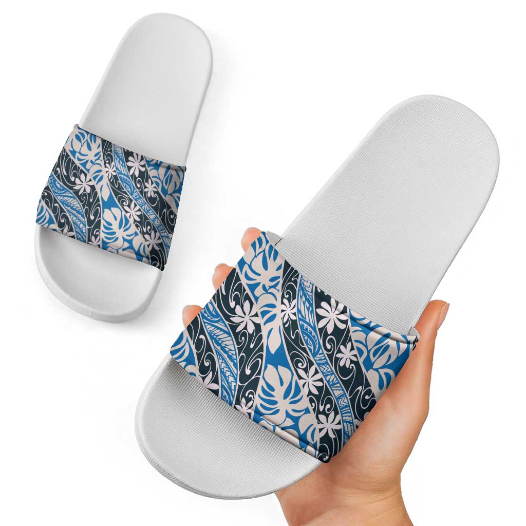 Ninamu Tahiti Tiare Monstera Slide Sandals Polynesian Pattern Curve Style - Polynesian Pride