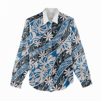 Ninamu Tahiti Tiare Monstera Women Casual Shirt Polynesian Pattern Curve Style - Polynesian Pride