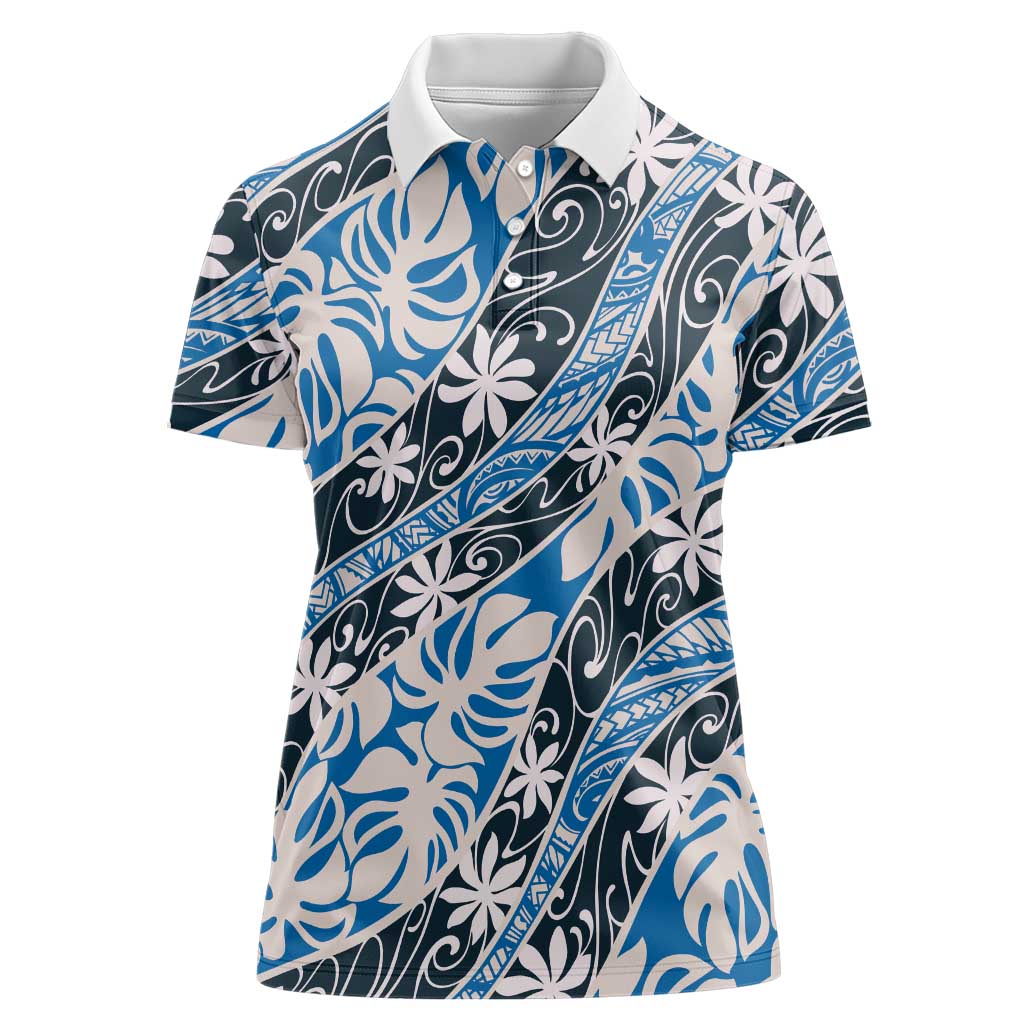 Ninamu Tahiti Tiare Monstera Women Polo Shirt Polynesian Pattern Curve Style - Polynesian Pride