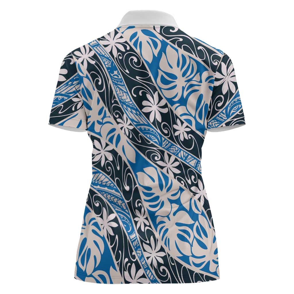 Ninamu Tahiti Tiare Monstera Women Polo Shirt Polynesian Pattern Curve Style - Polynesian Pride