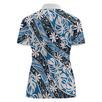 Ninamu Tahiti Tiare Monstera Women Polo Shirt Polynesian Pattern Curve Style - Polynesian Pride