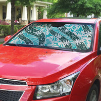 Cyan Tahiti Tiare Monstera Auto Sun Shade Polynesian Pattern Curve Style - Polynesian Pride