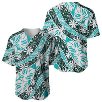 Cyan Tahiti Tiare Monstera Baseball Jersey Polynesian Pattern Curve Style - Polynesian Pride