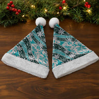 Cyan Tahiti Tiare Monstera Christmas Santa Hat Polynesian Pattern Curve Style - Polynesian Pride