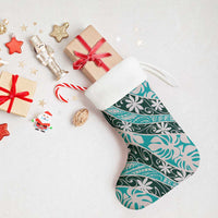 Cyan Tahiti Tiare Monstera Christmas Stocking Polynesian Pattern Curve Style - Polynesian Pride
