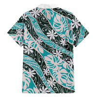 Cyan Tahiti Tiare Monstera Family Matching Off The Shoulder Long Sleeve Dress and Hawaiian Shirt Polynesian Pattern Curve Style LT01 - Polynesian Pride