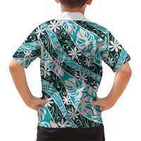 Cyan Tahiti Tiare Monstera Family Matching Tank Maxi Dress and Hawaiian Shirt Polynesian Pattern Curve Style LT01 - Polynesian Pride