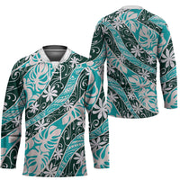 Cyan Tahiti Tiare Monstera Hockey Jersey Polynesian Pattern Curve Style - Polynesian Pride