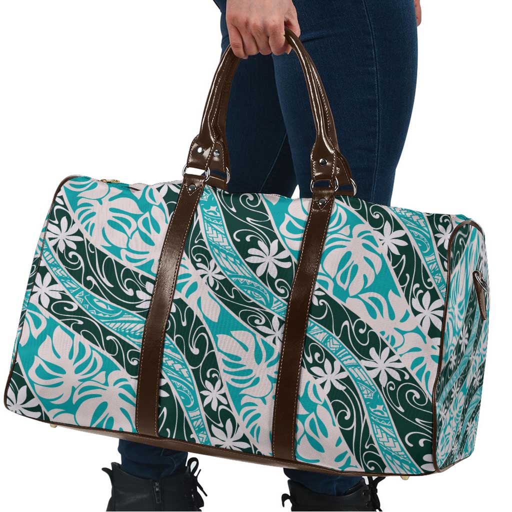 Cyan Tahiti Tiare Monstera Travel Bag Polynesian Pattern Curve Style - Polynesian Pride