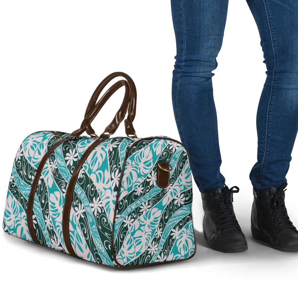 Cyan Tahiti Tiare Monstera Travel Bag Polynesian Pattern Curve Style - Polynesian Pride