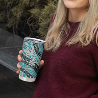 Cyan Tahiti Tiare Monstera Tumbler Cup Polynesian Pattern Curve Style - Polynesian Pride
