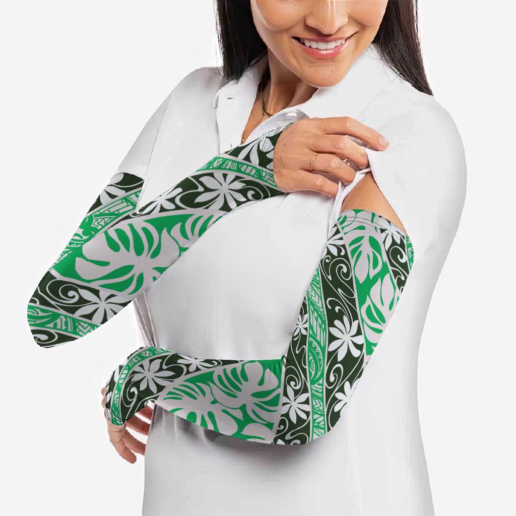 Matie Tahiti Tiare Monstera Arm Sleeves Polynesian Pattern Curve Style - Polynesian Pride