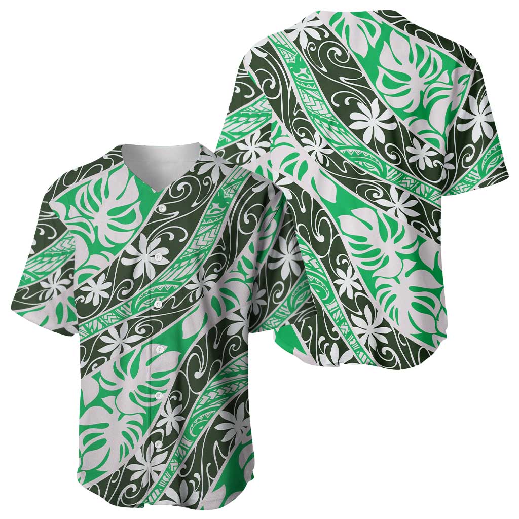 Matie Tahiti Tiare Monstera Baseball Jersey Polynesian Pattern Curve Style - Polynesian Pride