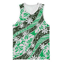 Matie Tahiti Tiare Monstera Basketball Jersey Polynesian Pattern Curve Style LT01 Unisex Green - Polynesian Pride
