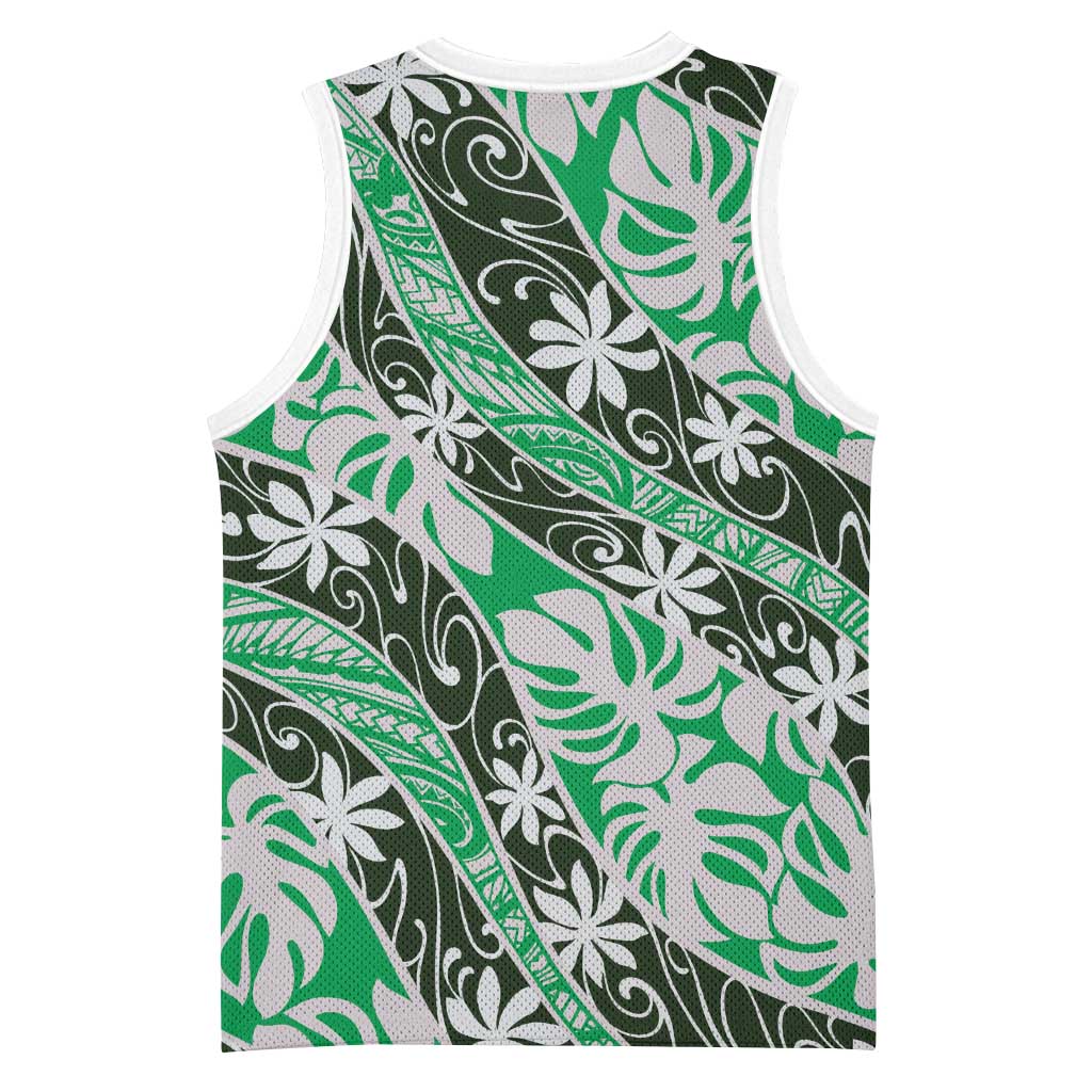 Matie Tahiti Tiare Monstera Basketball Jersey Polynesian Pattern Curve Style LT01 - Polynesian Pride
