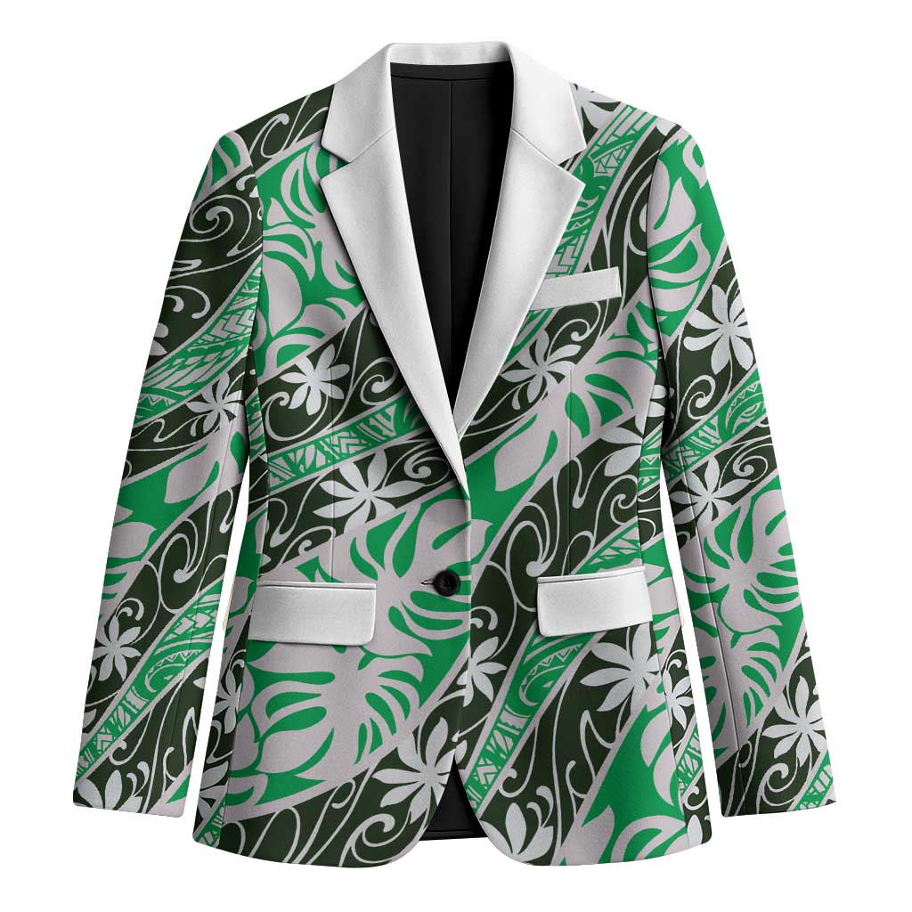 Matie Tahiti Tiare Monstera Blazer Polynesian Pattern Curve Style LT01 Unisex Green - Polynesian Pride