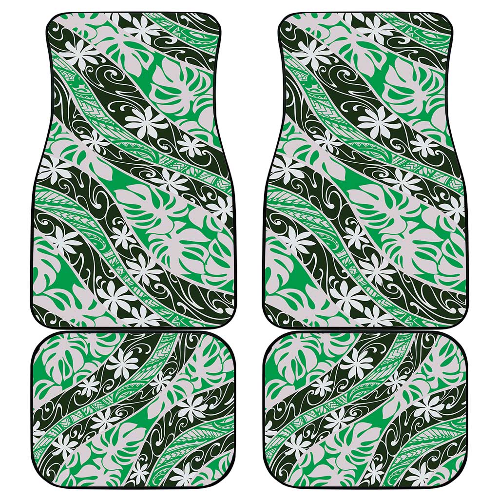 Matie Tahiti Tiare Monstera Car Mats Polynesian Pattern Curve Style LT01 - Polynesian Pride