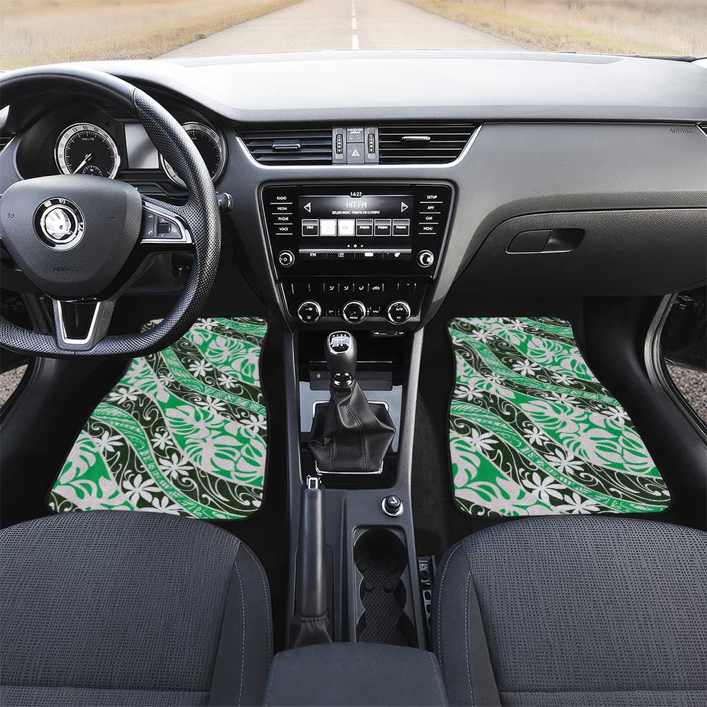 Matie Tahiti Tiare Monstera Car Mats Polynesian Pattern Curve Style LT01 Set 2pcs - Front Green - Polynesian Pride