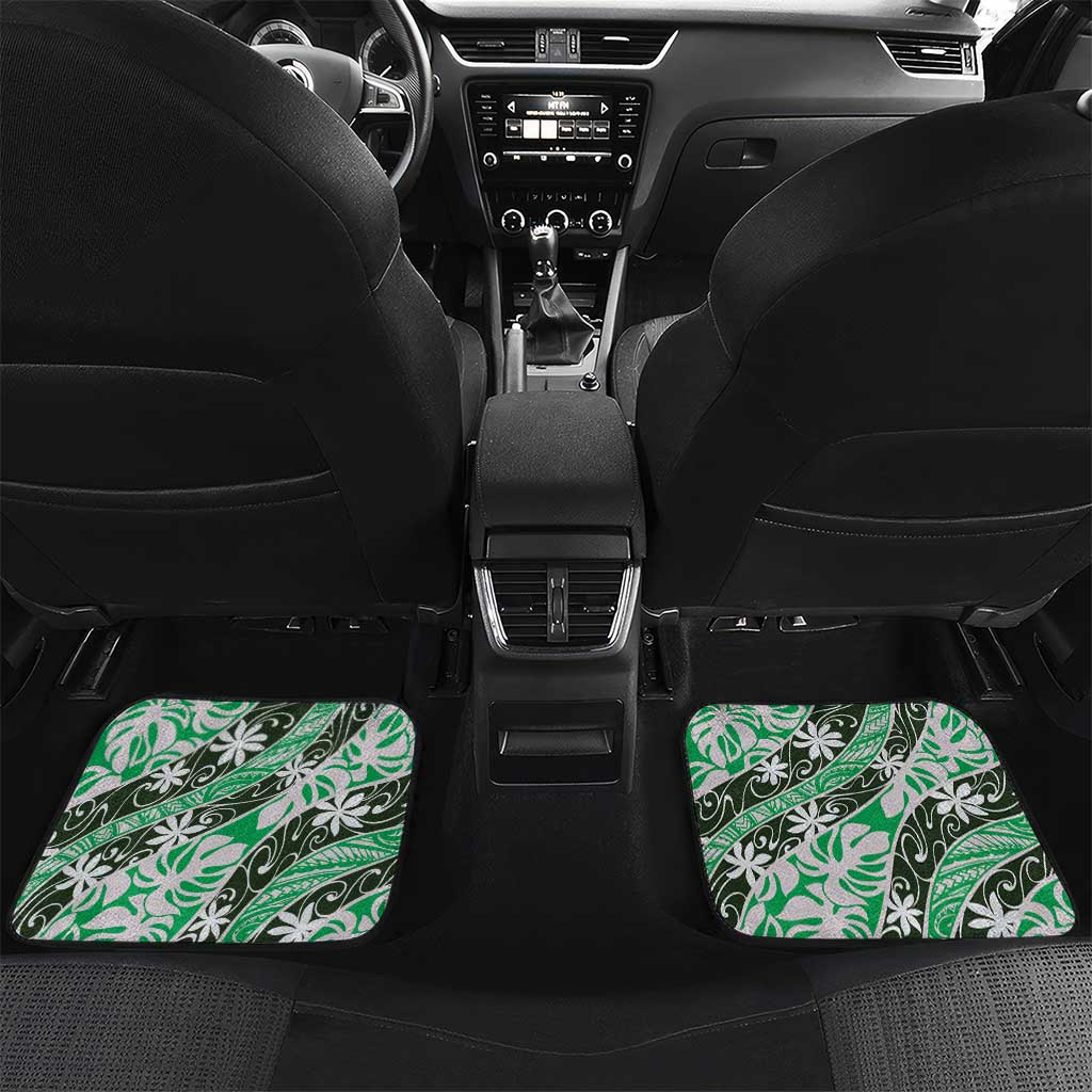 Matie Tahiti Tiare Monstera Car Mats Polynesian Pattern Curve Style LT01 Set 2pcs - Back Green - Polynesian Pride